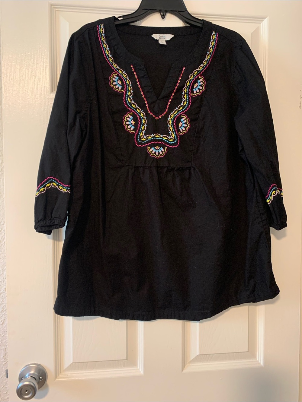 croft & barrow Black Embroidered Tunic with Multicolor Accents